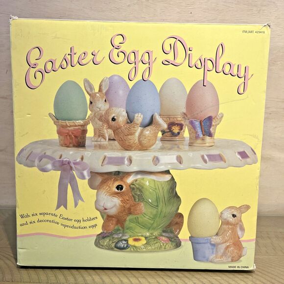 Other - Easter Egg Display Set Pastel Bunny Rabbit Decorative Decor Cake Stand CostcoVTG